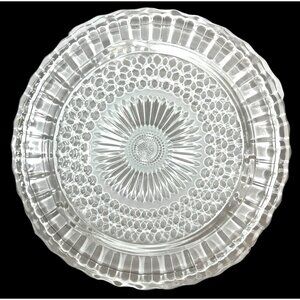 Vtg Clear Glass Patterned Footed Serving Platter 11" Party Tray cake plate